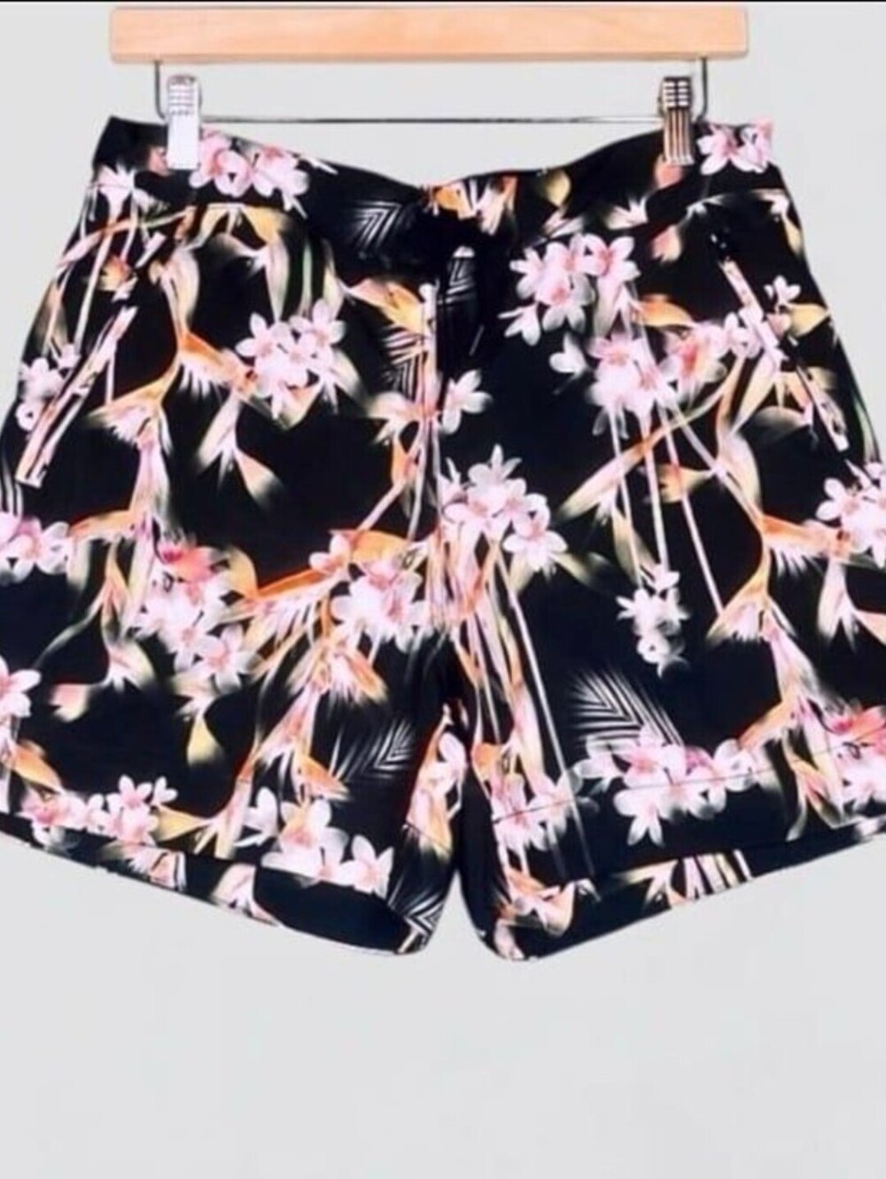 Tangerine Women's Black Tropical Floral Print Active Running Shorts Size XL/XG